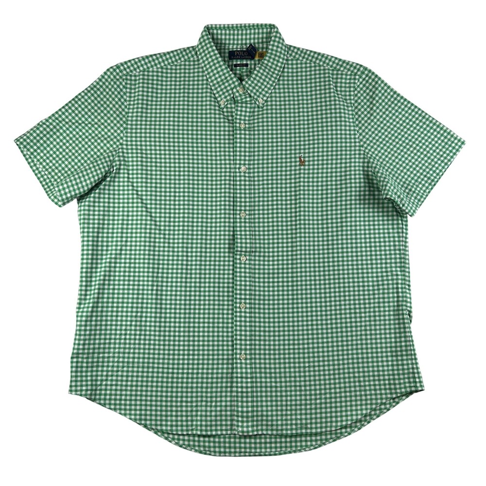 Polo Ralph Lauren Shirt Mens 2XL Classic Fit Check Short Sleeve Flesh Pony Green